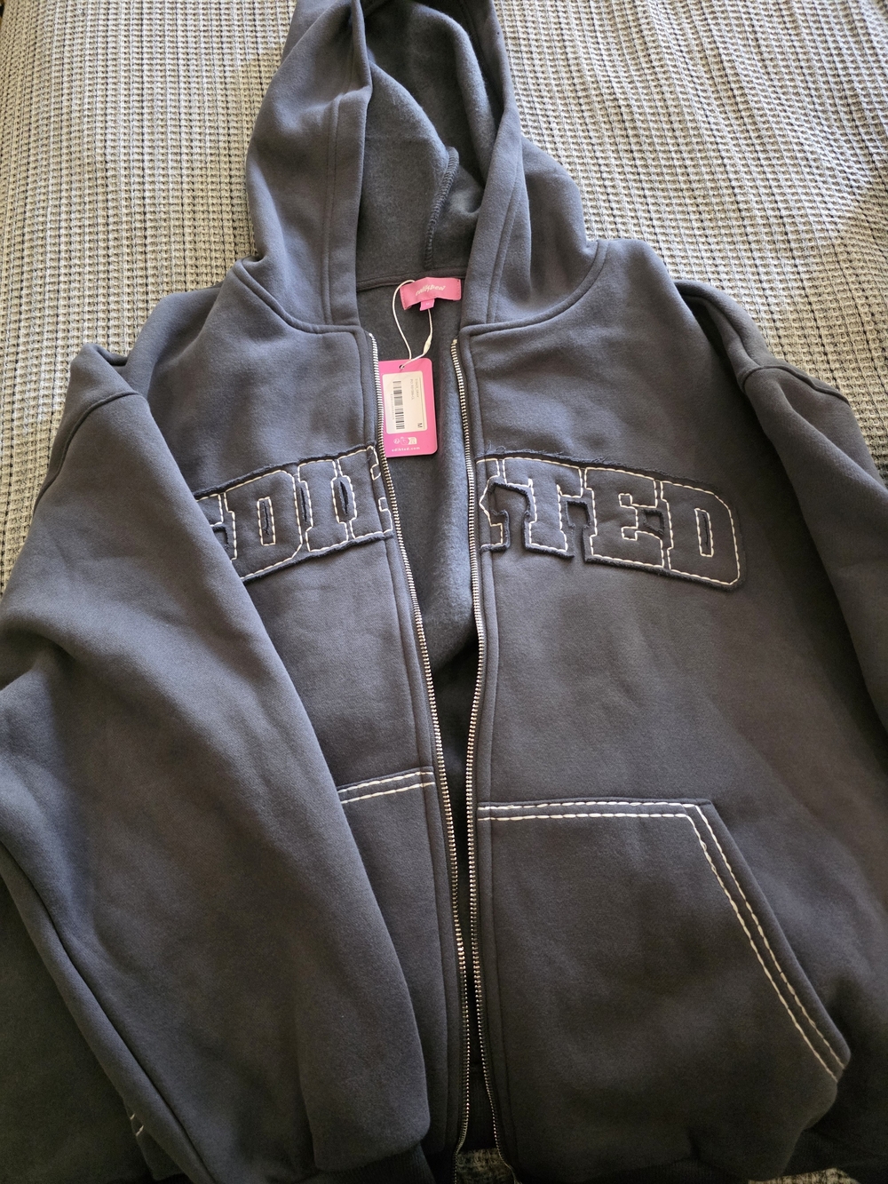Edikted Womens Zip-Up Hoodie in Charcoal with Contrast Stitching